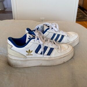 Adidas White and Navy Sneakers with Gold Logo